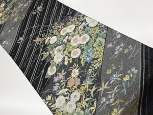 秋草に斜線・色紙散らし模様織出し袋帯